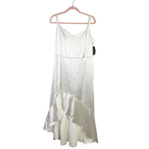 NWT John Meyer Satin Off White Sleeveless Ruffle High-Low Maxi Dress Size 14